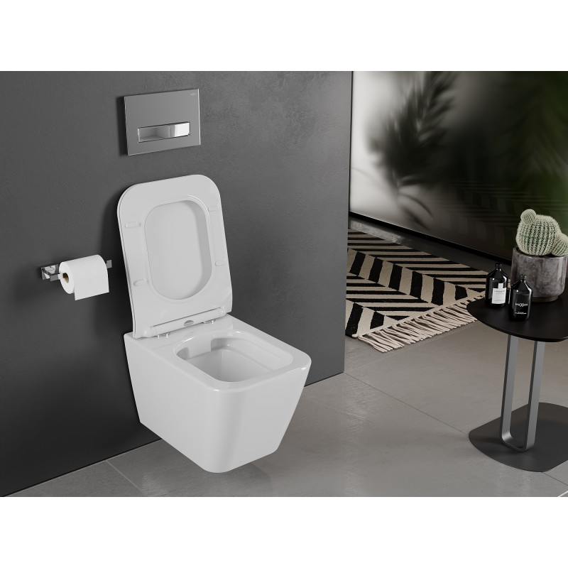 Mexen Cube wc mísa Rimless s pomalu sklopným slim sedátkem, duroplast, bílý lesk - 30924000