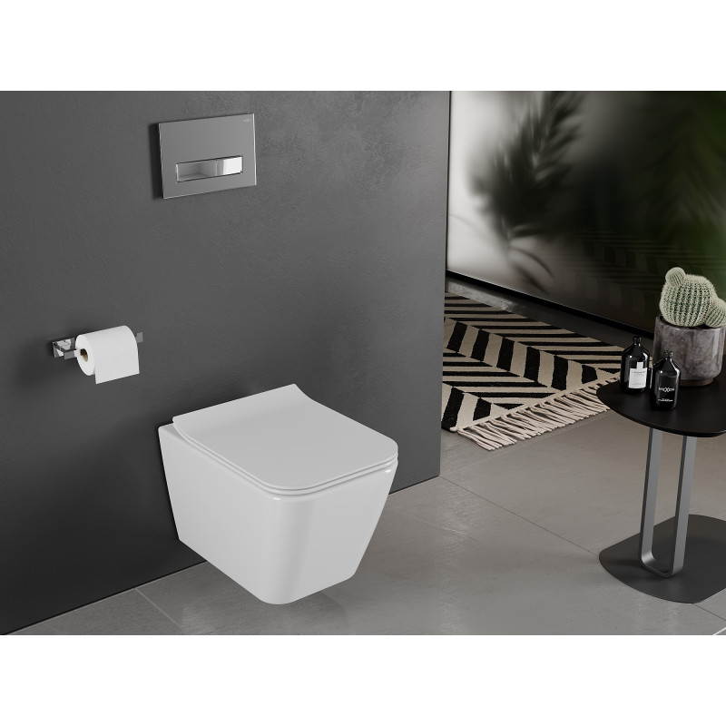 Mexen Cube wc mísa Rimless s pomalu sklopným slim sedátkem, duroplast, bílý lesk - 30924000