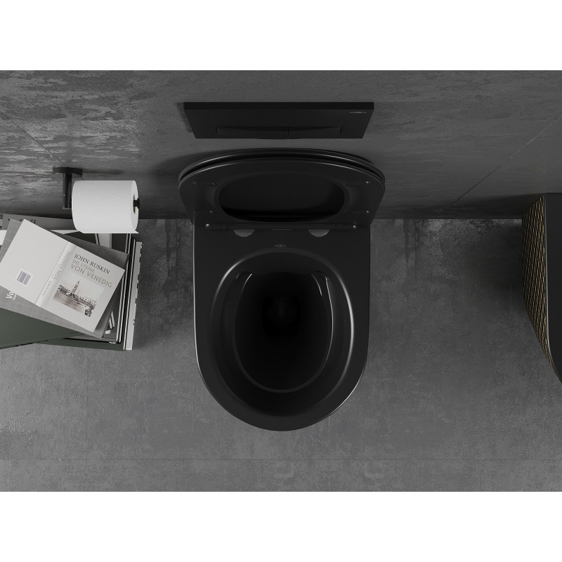 Mexen Lena wc mísa Rimless se sedátkem soft-close slim, duroplast, černá matná/zlatý vzor mřížka - 30224079