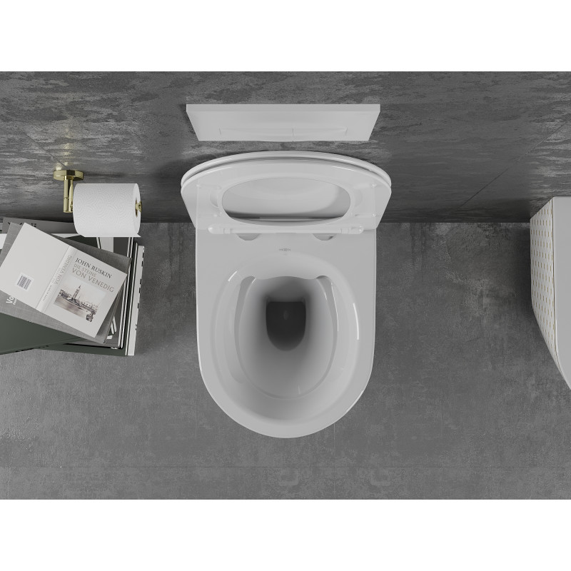 Mexen Lena WC mísa Rimless s pomalu sklápěcí deskou slim, duroplast, bílá/zlatá vzor mřížka - 30224009