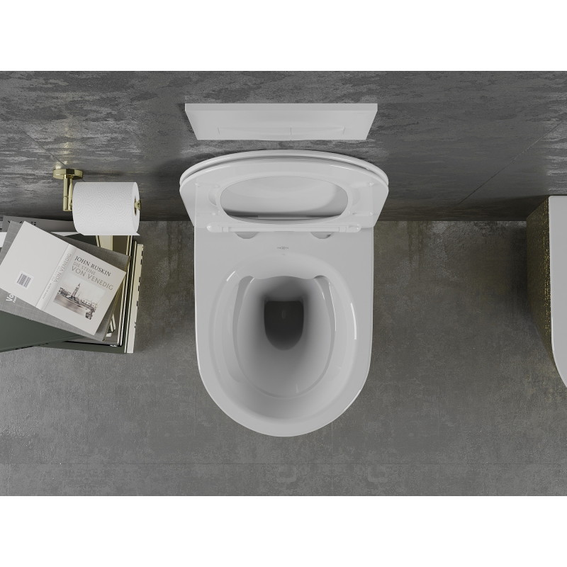 Mexen Lena wc mísa Rimless se zpomalujícím slim sedadlem, duroplast, bílá/zlatý vzor šupiny - 30224008