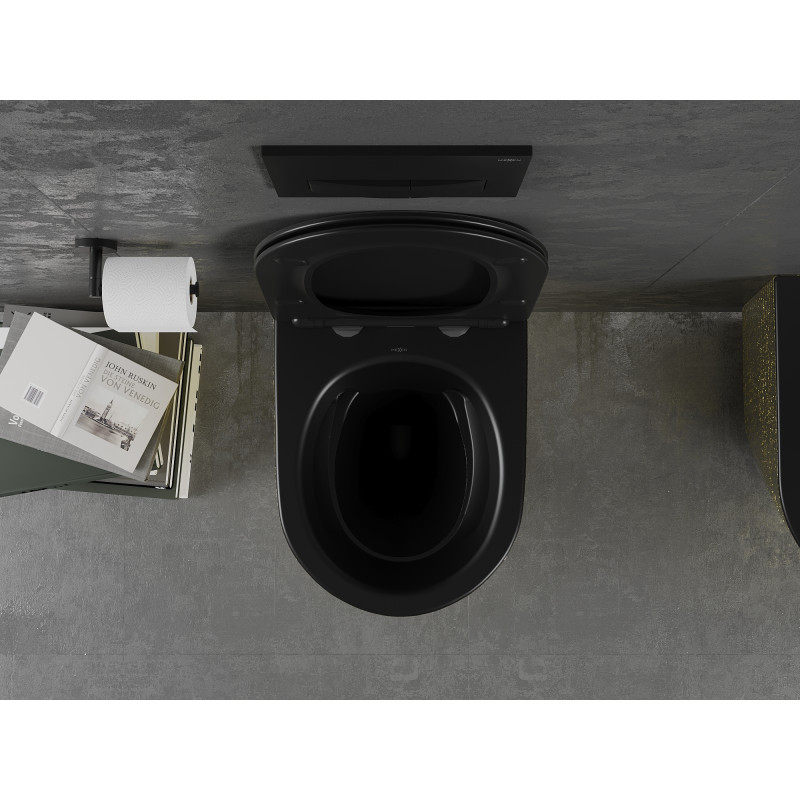 Mexen Lena WC mísa Rimless s pomalu sklopnou slim sedátkem, duroplast, černá matná/zlatý vzor šupin - 30224078