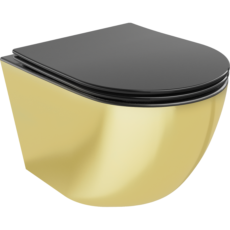 Mexen Lena WC mísa Rimless s pomalu padajícím sedátkem slim, duroplast, černá mat/zlatá - 30224076