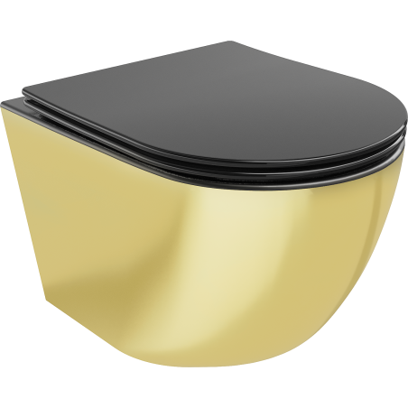 Mexen Lena WC mísa Rimless s pomalu padajícím sedátkem slim, duroplast, černá mat/zlatá - 30224076
