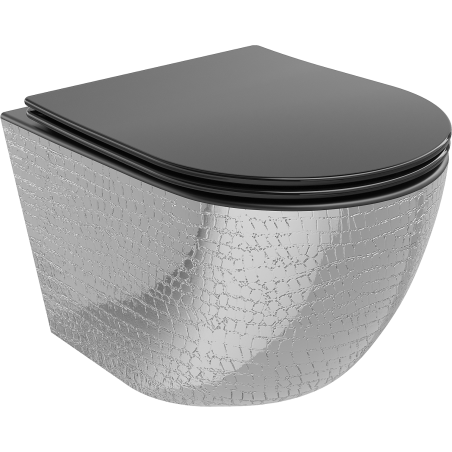Mexen Lena WC mísa Rimless s pomalu sklapějícím sedátkem slim, duroplast, černá mat/srebrný vzor šupiny - 30224072
