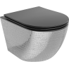 Mexen Lena WC mísa Rimless s pomalu padající deskou slim, duroplast, Matná černá/Stříbrná vzor rybí kůže - 30224072