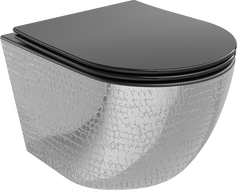 Mexen Lena wc mísa Rimless s pomalu padajícím sedátkem slim, duroplast, černá mat/stříbrný vzor šupiny - 30224072