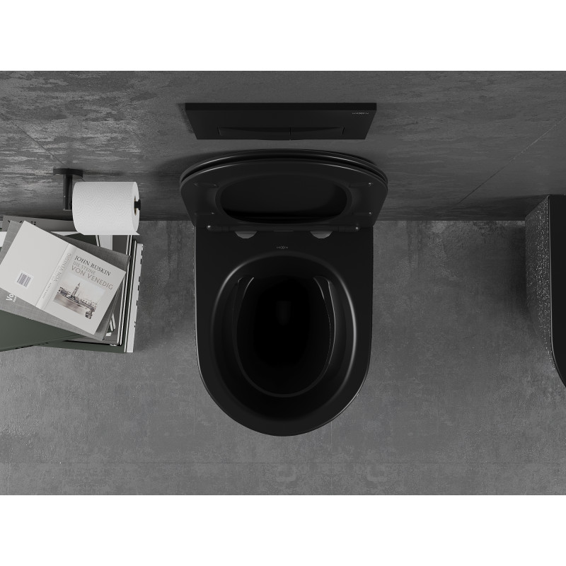 Mexen Lena wc mísa Rimless s pomalu padajícím sedátkem slim, duroplast, černá mat/stříbrný vzor šupiny - 30224072