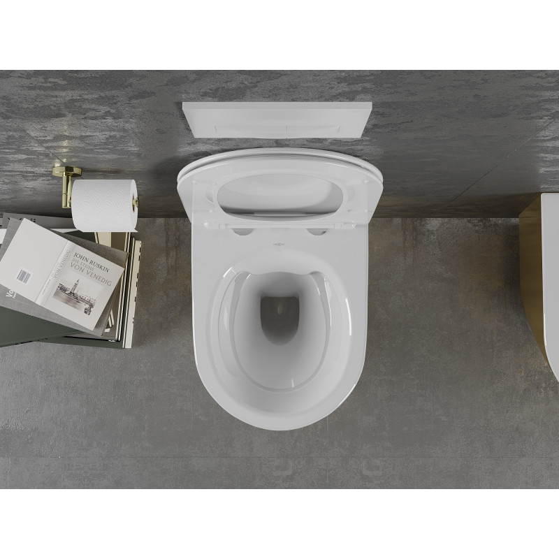Mexen Lena WC mísa Rimless se záchodovým prknem s pomalým zavíráním slim, duroplast, bílá/zlatá - 30224006
