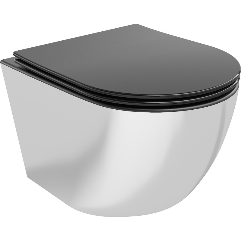 Mexen Lena WC mísa Rimless se sedátkem s pomalým zavíráním slim, duroplast, černá matná/stříbrná - 30224074