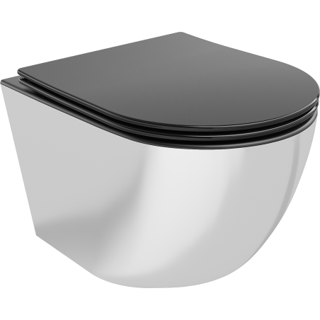 Mexen Lena WC mísa Rimless s pomalu sklápějícím sedátkem slim, duroplast, černá mat/stříbrná - 30224074