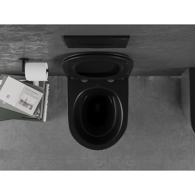 Mexen Lena WC mísa Rimless s pomalu padajícím slim sedátkem, duroplast, černá matná/stříbrná - 30224074