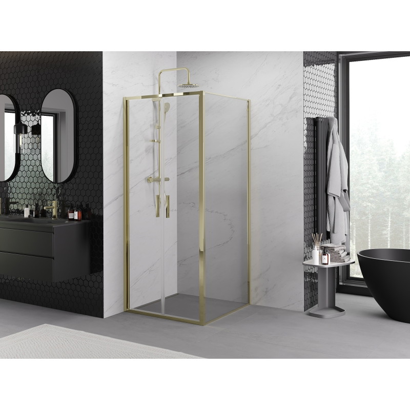 Mexen Exo-B Duo sprchový kout s otevíracími dveřmi 110 x 110 cm, průhledný, zlatý - 814-110-110-50-00