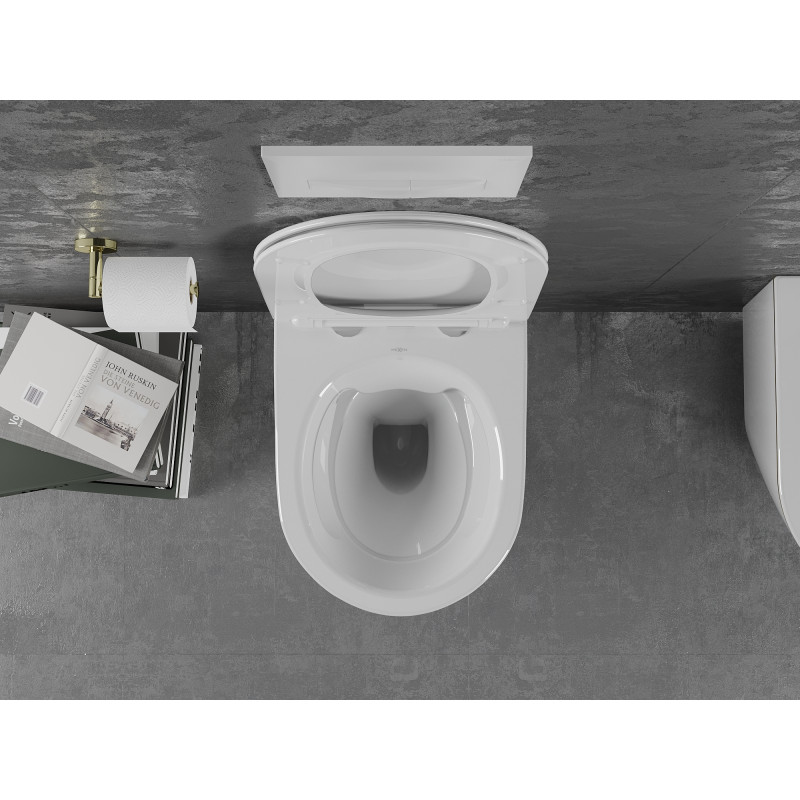 Mexen Lena WC mísa Rimless s pomalu sklápěcí deskou slim, duroplast, bílá/zlatá linie - 30224005