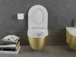 Mexen Lena WC mísa bezrámová s pomalu spouštěným sedátkem slim, duroplast, bílá/zlatá vzor linie - 30224007