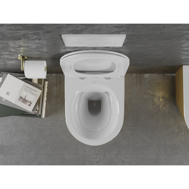 Mexen Lena WC mísa bezrámová s pomalu spouštěným sedátkem slim, duroplast, bílá/zlatá vzor linie - 30224007