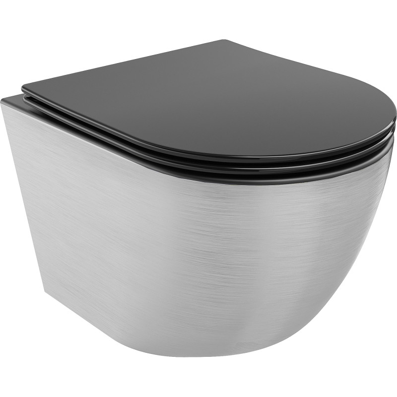 Mexen Lena miska wc Rimless s deskou pomalu sklopnou slim, duroplast, černá matná/stříbrný vzor linie - 30224073