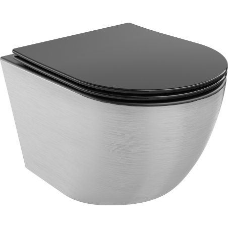 Mexen Lena miska wc Rimless s deskou pomalu sklopnou slim, duroplast, černá matná/stříbrný vzor linie - 30224073
