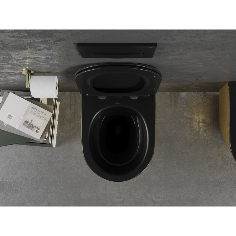 Mexen Lena WC mísa Rimless se zvolna klesající deskou slim, duroplast, černá matná/zlatý vzor linie - 30224077