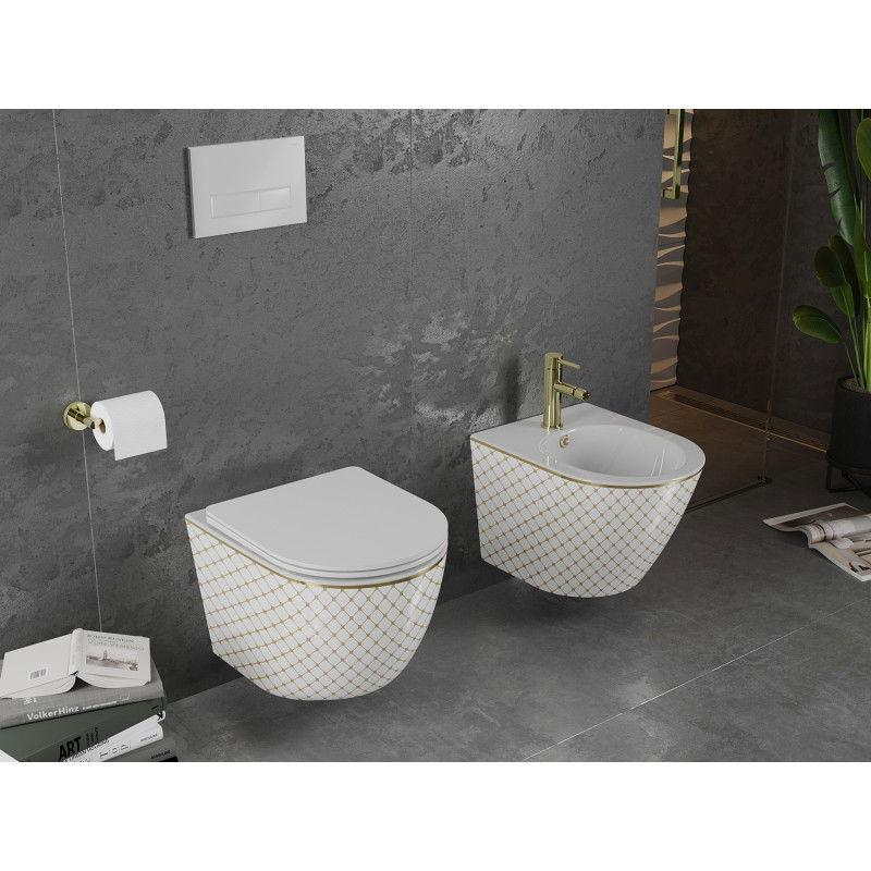 Mexen Lena závěsné bidet, bílý/zlatý vzor mřížka - 35224809