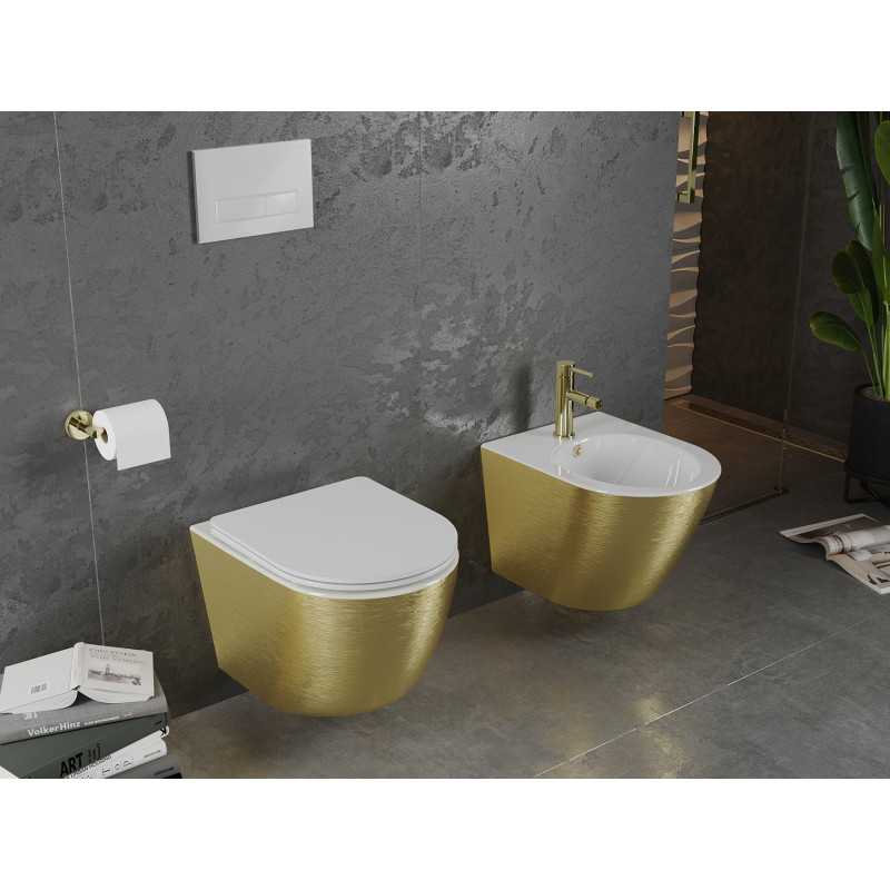 Mexen Lena bidet závěsný, bílý/zlatý vzor linie - 35224807