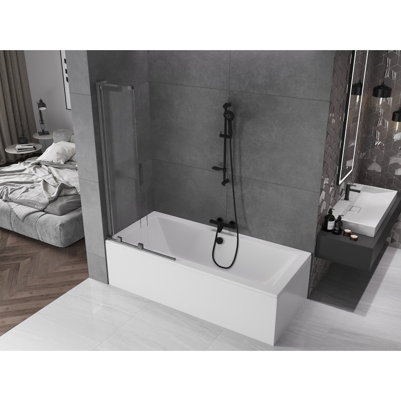 Mexen Velar L dvoukřídlá posuvná vanová zástěna 80 x 150 cm, transparentní, gun gray kartáčovaný - 896-080-003-01-66