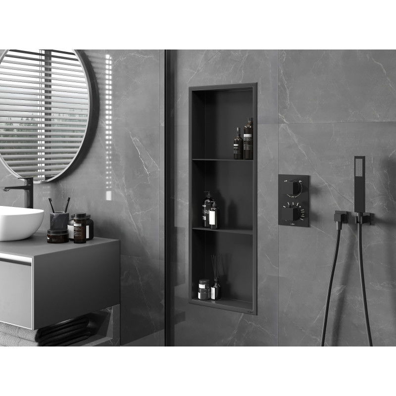 Mexen X-Wall-R výklenková police s límcem a poličkou 90 x 30 cm, černá - 1970903010S