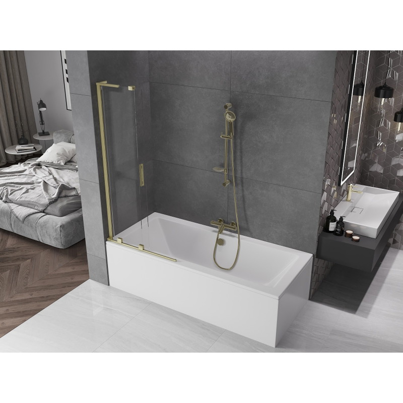 Mexen Velar L dvoukřídlá vanová zástěna 85 x 150 cm, transparentní, zlatý kartáčovaný - 896-085-003-01-55