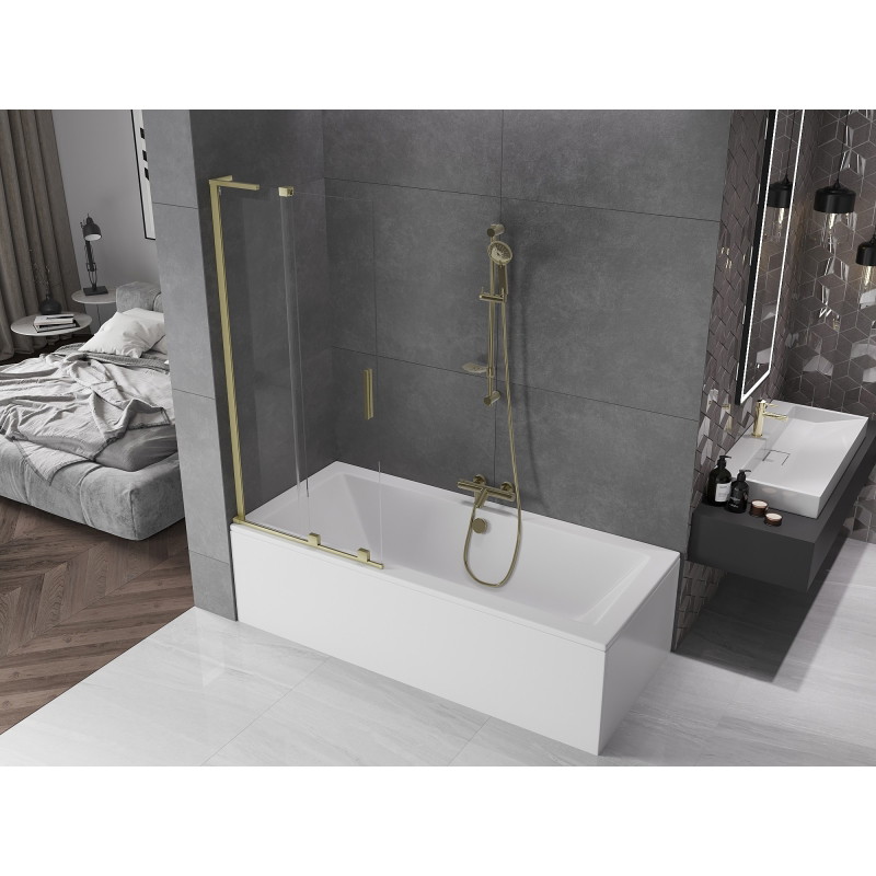 Mexen Velar L dvoukřídlá vanová zástěna 85 x 150 cm, transparentní, zlatý kartáčovaný - 896-085-003-01-55