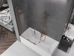 Mexen Velar L vanová zástěna 2křídlová posuvná 100 x 150 cm, transparentní, kartáčovaná měď - 896-100-003-01-65