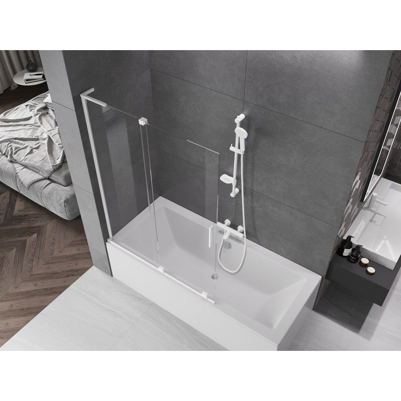 Mexen Velar L vanová zástěna 2křídlová posuvná 120 x 150 cm, transparentní, bílá - 896-120-003-01-20