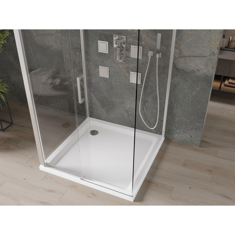 Mexen Omega-3S sprchový kout 3-stěnný, posuvný 100x100 cm, transparentní, chrom + vanička Flat - 825-100-100-01-00-3s-4010