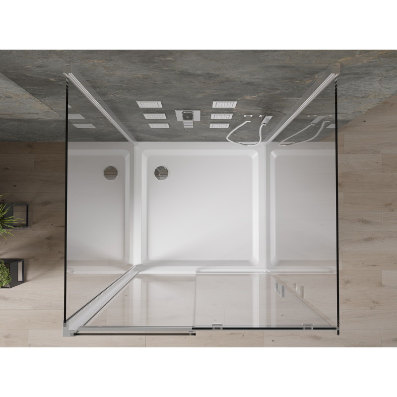 Mexen Omega-3S sprchový kout 3-stěnný, posuvný 100x100 cm, transparentní, chrom + vanička Flat - 825-100-100-01-00-3s-4010