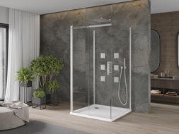 Mexen Omega-3S sprchový kout 3-stěnný, posuvný 100x100 cm, transparentní, chrom + tác Flat - 825-100-100-01-00-3s-4010