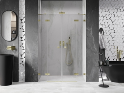 Mexen Lunar Duo sprchové dveře výklopné 150 cm, transparentní, zlaté kartáčované - 834D-150-000-55-00