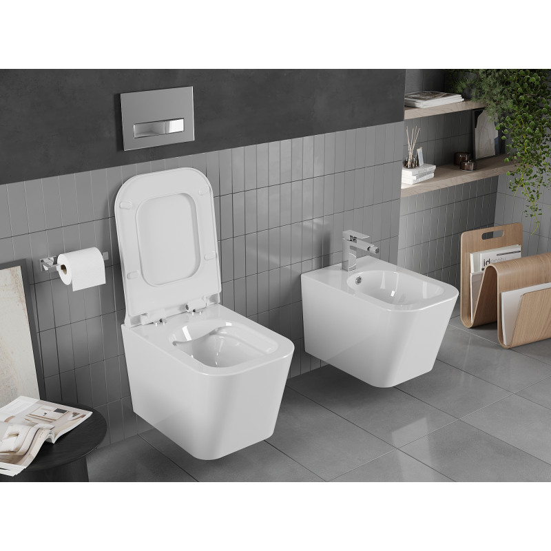 Mexen Teo WC mísa Rimless s pomalu padajícím tenkým sedátkem, duroplast, bílý lesk - 30850700