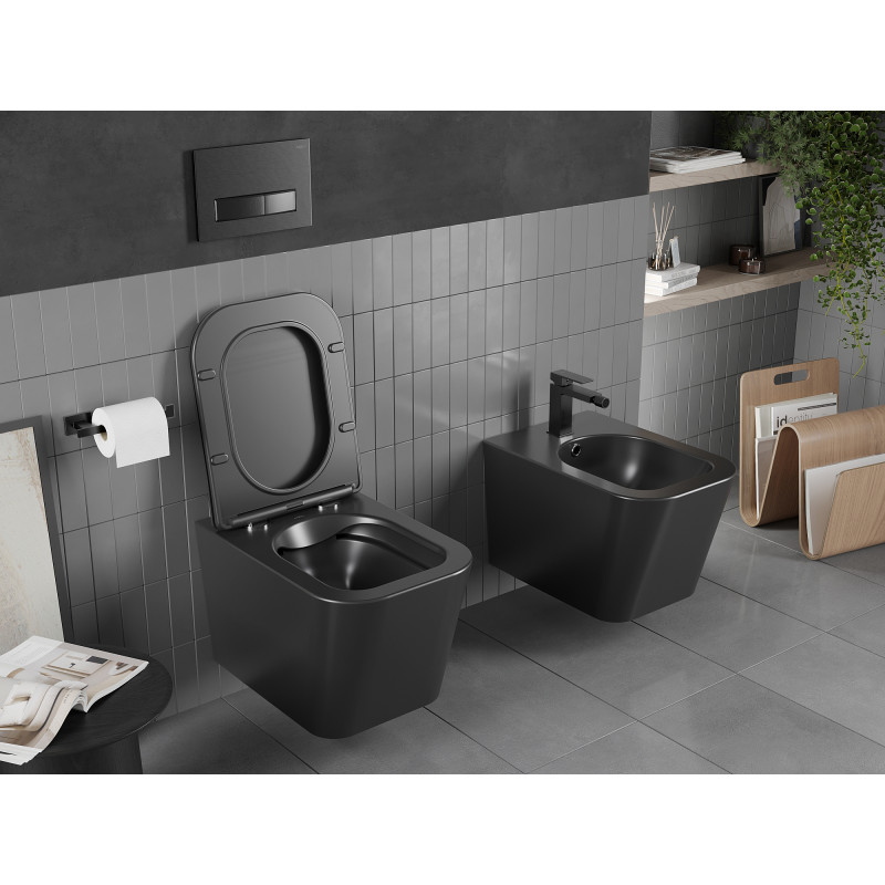 Mexen Teo WC mísa Rimless s pomalu zavírajícím se slim sedátkem, duroplast, černá mat - 30850685