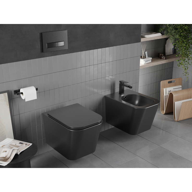 Mexen Teo WC mísa Rimless s pomalu zavírajícím se slim sedátkem, duroplast, černá mat - 30850685