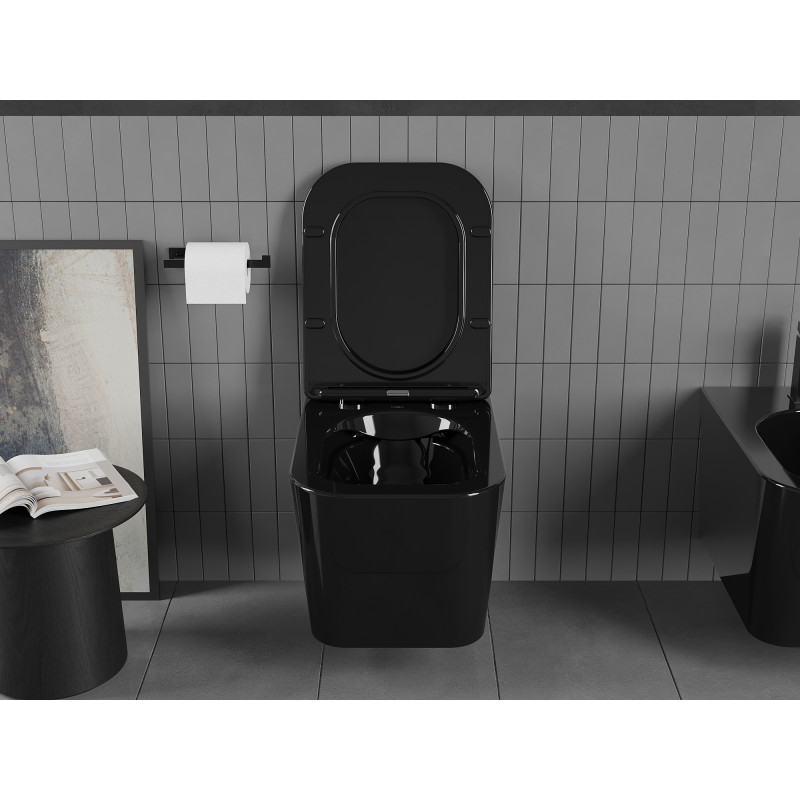 Mexen Teo WC mísa Rimless s pomalu spouštěcí deskou slim, duroplast, černý lesk - 30854070