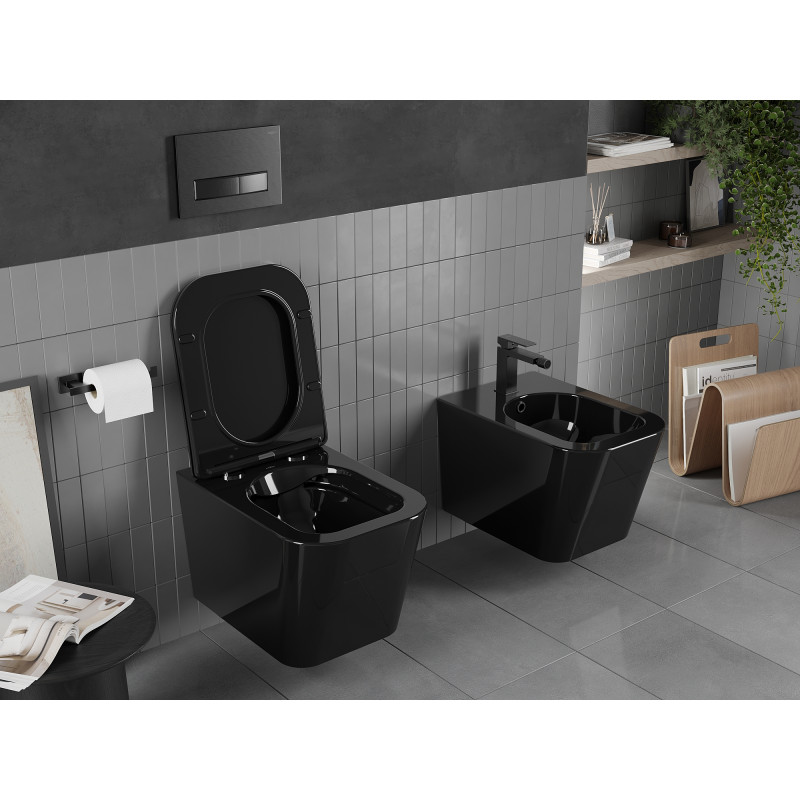 Mexen Teo WC mísa Rimless s pomalu spouštěcí deskou slim, duroplast, černý lesk - 30854070