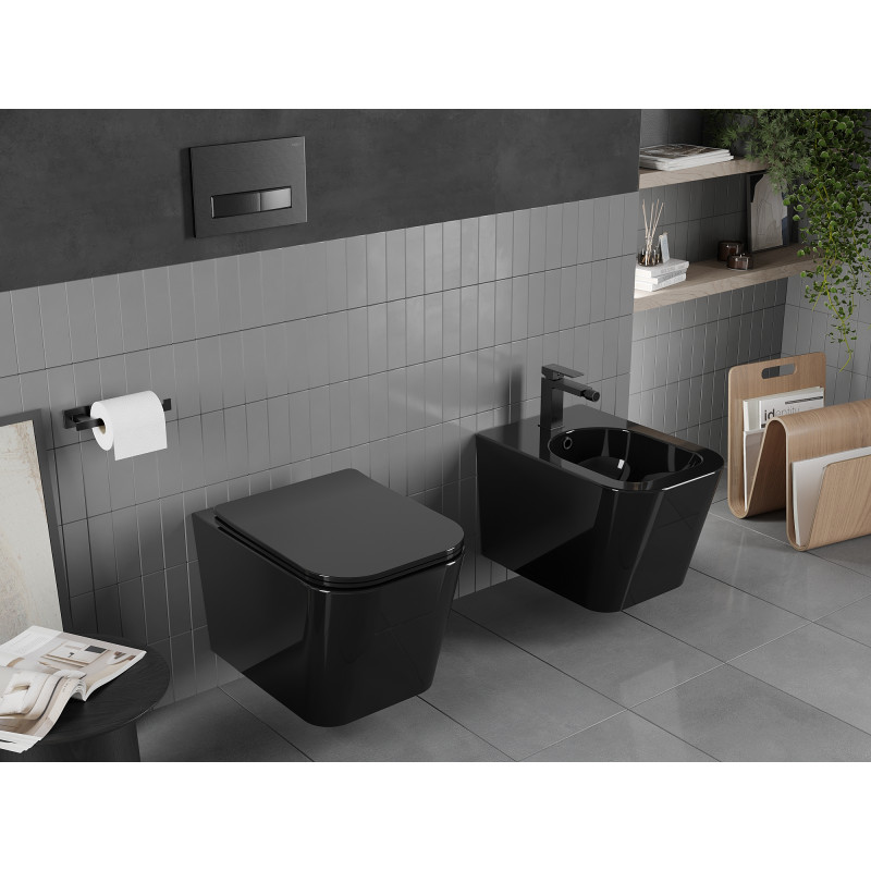 Mexen Teo WC mísa Rimless s pomalu spouštěcí deskou slim, duroplast, černý lesk - 30854070