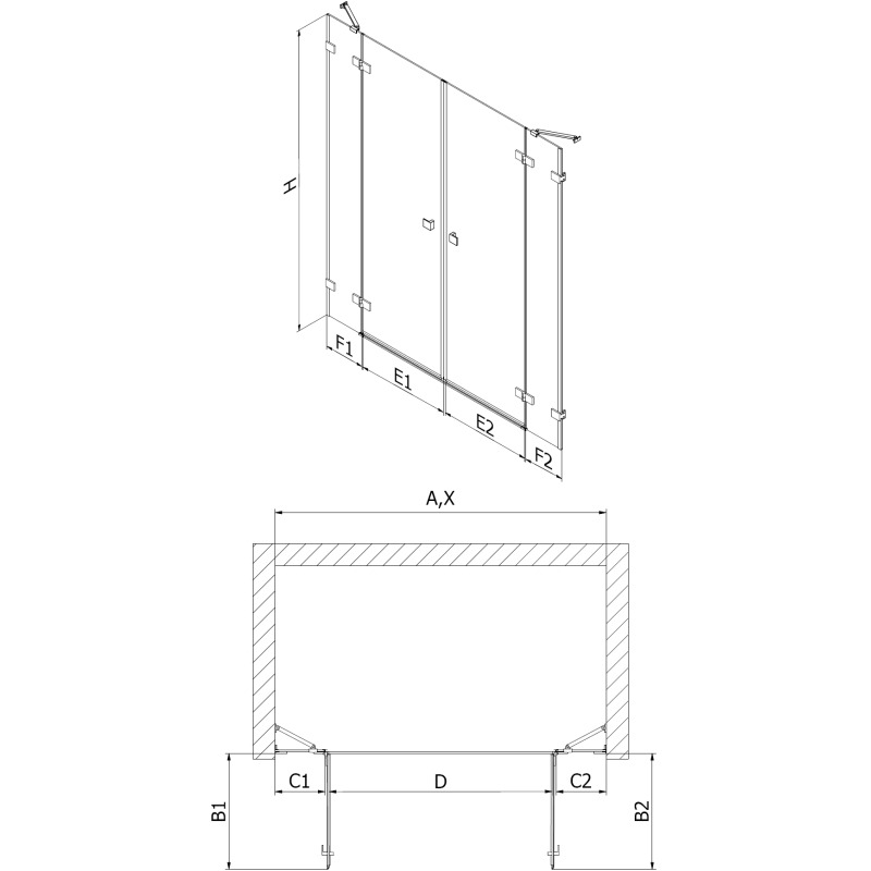 Mexen Lunar Duo sprchové dveře otevírací 140 cm, průhledné, černé - 834D-140-000-70-00