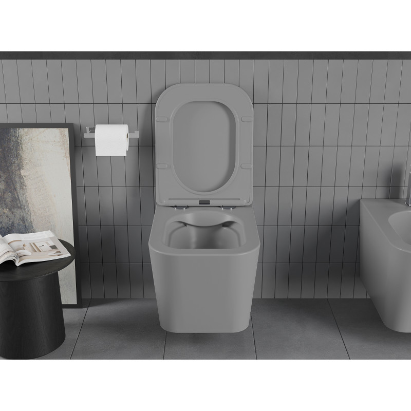 Mexen Teo wc mísa Rimless s pomalu klesající deskou slim, duroplast, světle šedá matná - 30854061