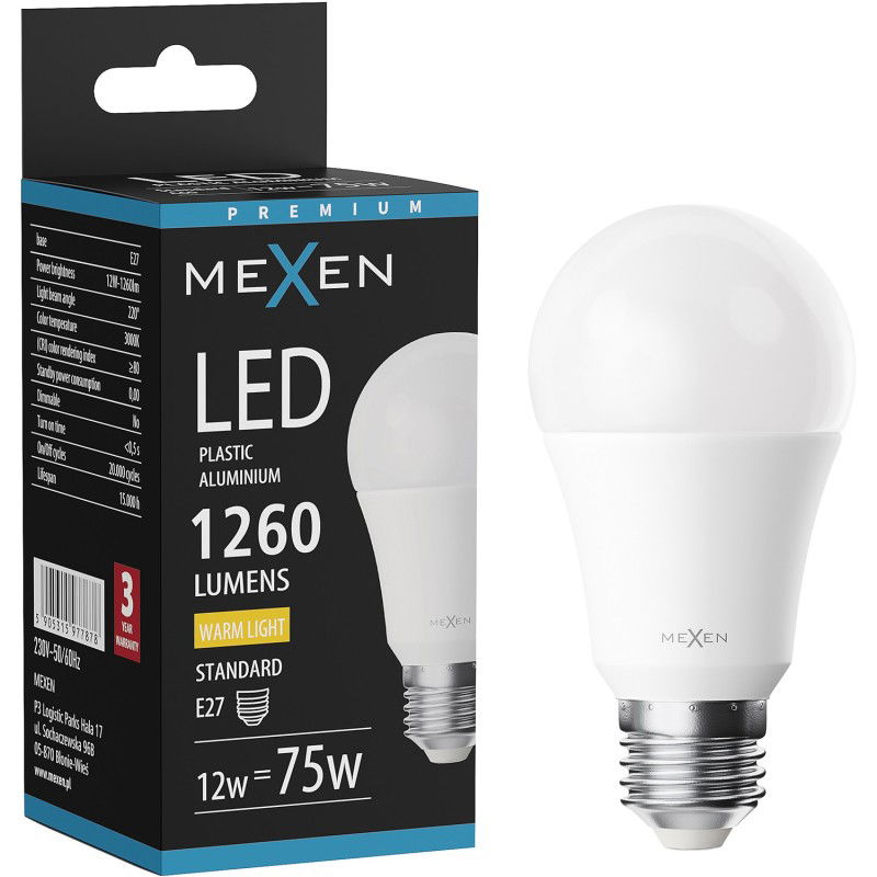 Mexen Nova LED žárovka E27, A60, 12W, Teplá - 3000K, 1260 lm - L100-E27-1230-01