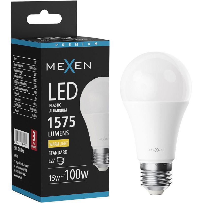 Mexen Nova LED žárovka E27, A60, 15W, Teplá - 3000K, 1575 lm - L100-E27-1530-01