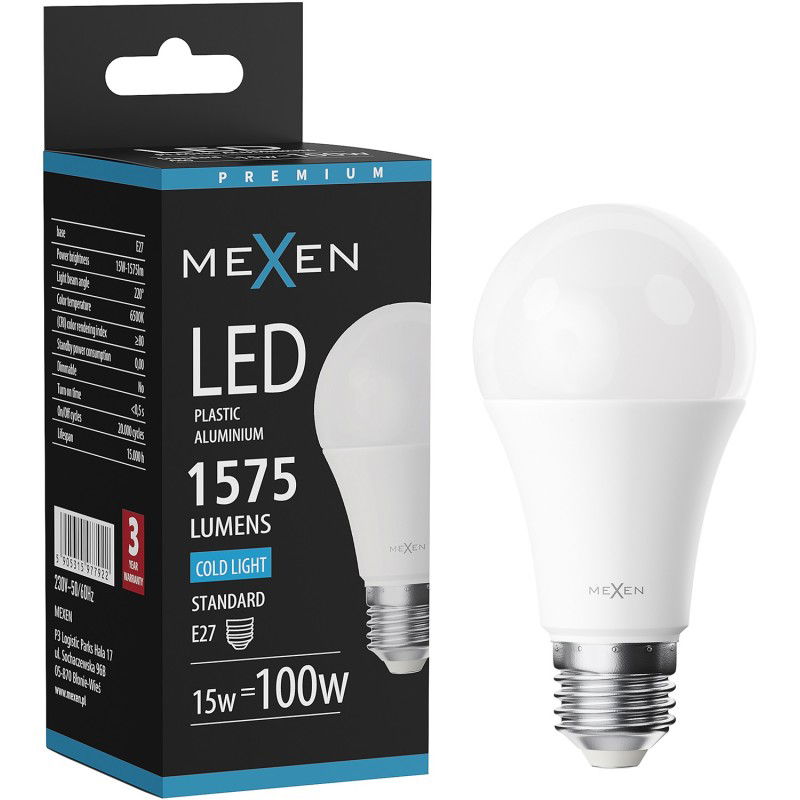 Mexen Nova LED žárovka E27, A60, 15W, Studená - 6500K, 1575 lm - L100-E27-1565-01