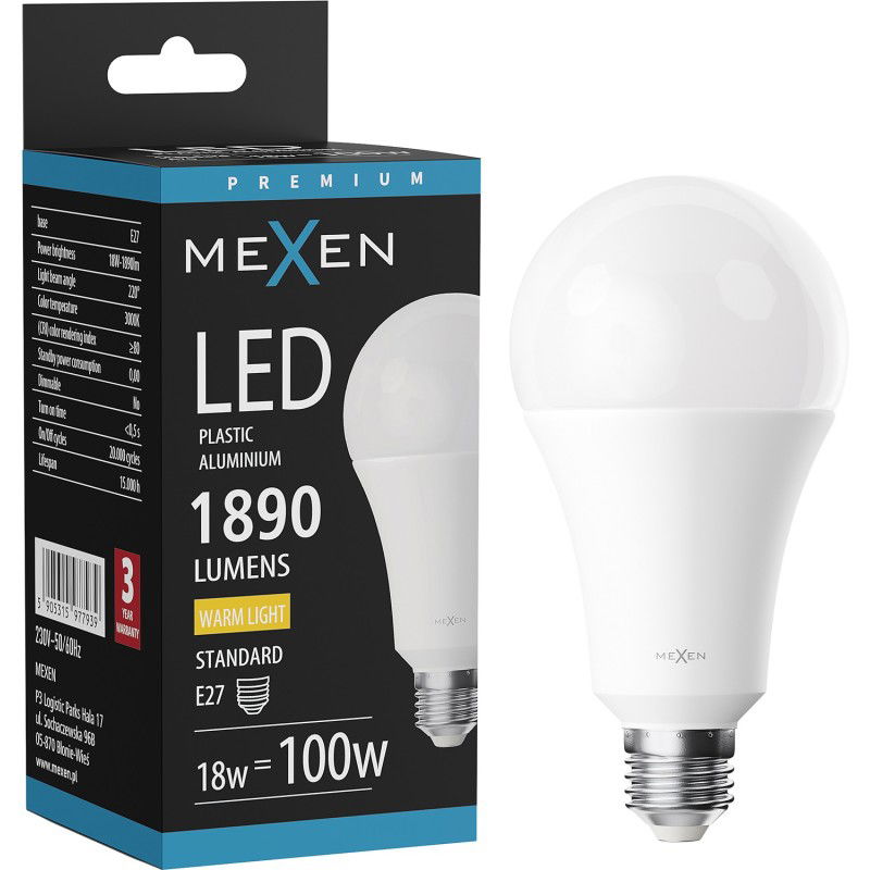 Mexen Nova LED žárovka E27, A70, 18W, Teplá - 3000K, 1890 lm - L100-E27-1830-01