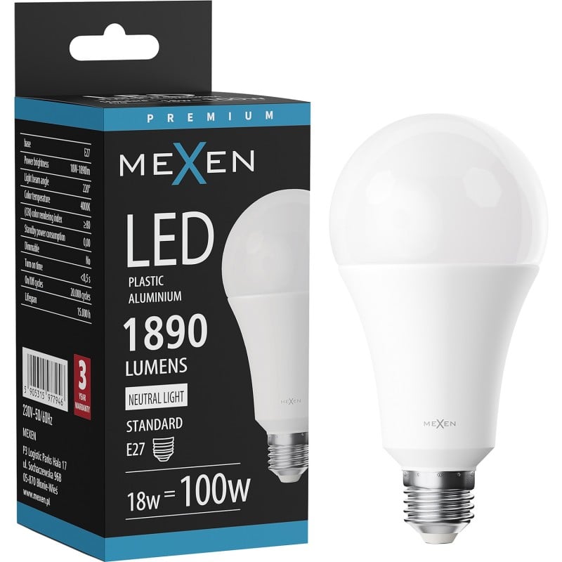 Mexen Nova LED žárovka E27, A70, 18W, Neutrální - 4000K, 1890 lm - L100-E27-1840-01