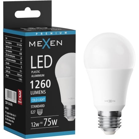 Mexen Nova LED žárovka E27, A60, 12W, Studená - 6500K, 1260 lm - L100-E27-1265-01