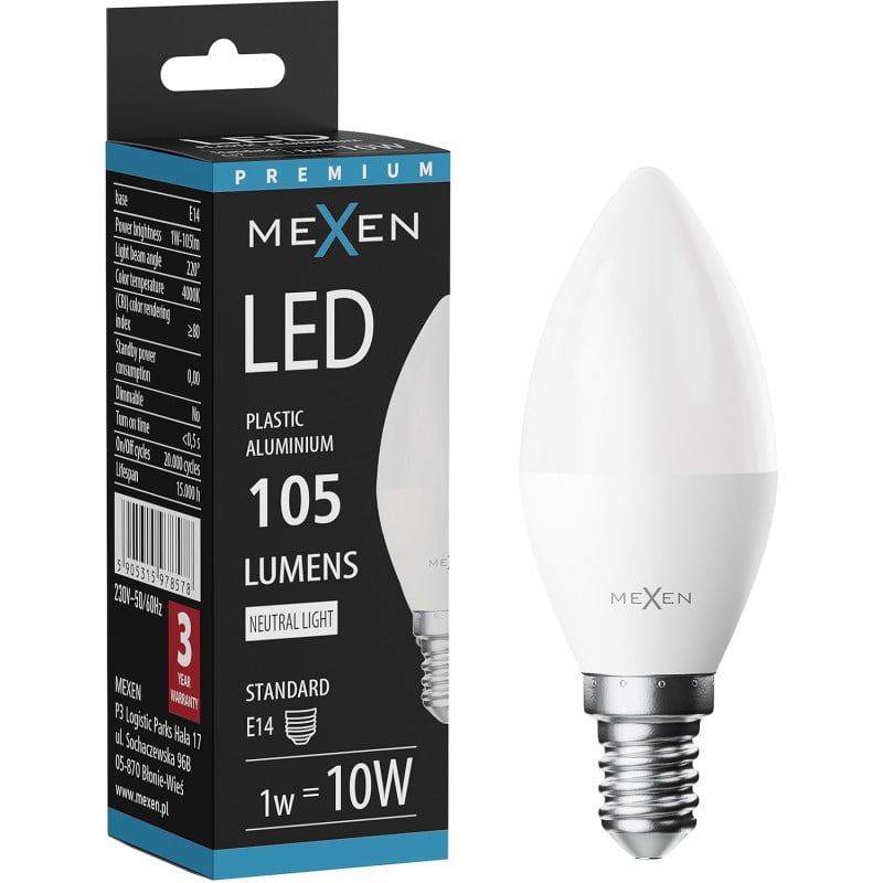 Mexen Nova LED žárovka E14, C37, 1W, Neutrální - 4000K, 105 lm - L102-E14-0140-01